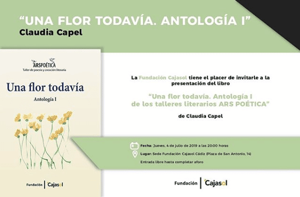 Invitación a la presentación del libro 'Una flor todavía' de Claudia M. Capel, en Cádiz