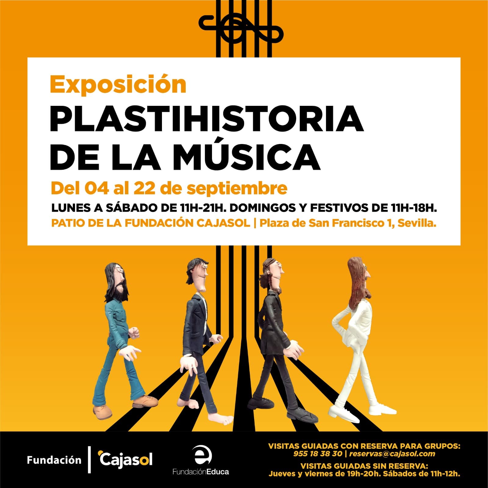Cartel de la exposición 'Plastihistoria de la Música' en la sede de la Fundación Cajasol en Sevilla
