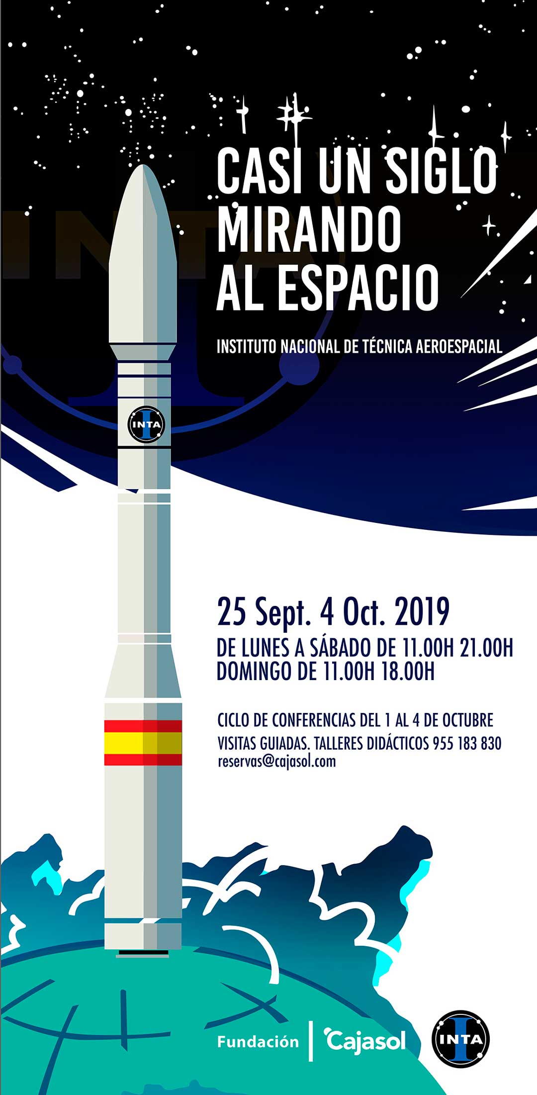 Cartel de la exposición 'Casi un siglo mirando al espacio' de INTA en la Fundación Cajasol