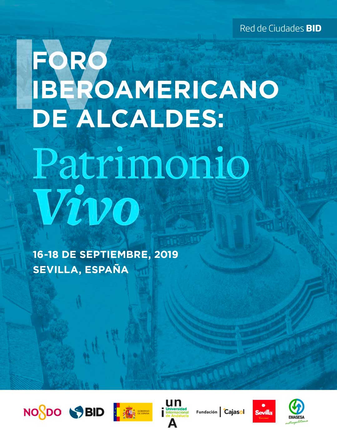 Cartel del IV Foro Iberoamericano de Alcaldes en Sevilla
