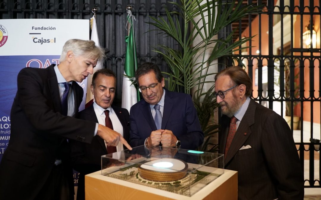 Exposición con las maquetas de los estadios del Mundial 2022 en la Fundación Cajasol