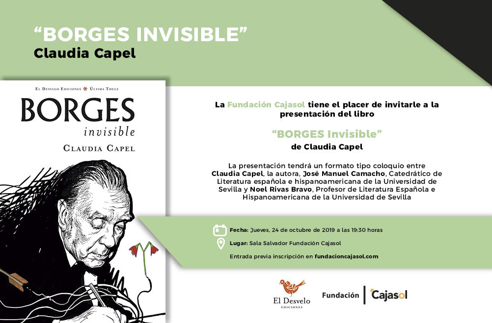 Invitación para la presentación del libro 'Borges Invisible' de Claudia Capel en Sevilla