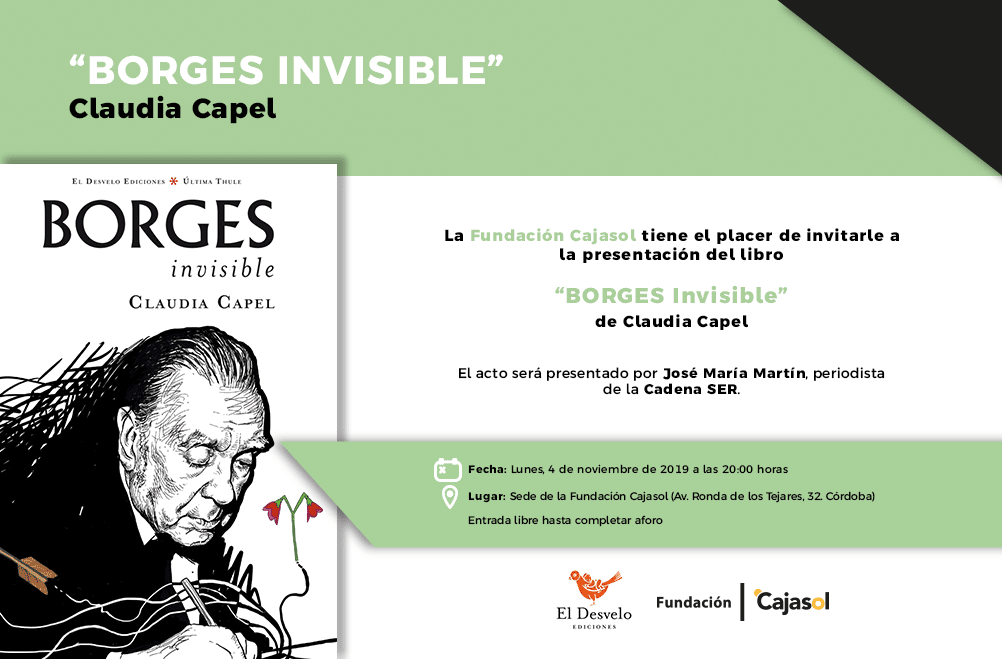 Invitación a la presentación del libro 'Borges Invisible', de Claudia Capel, en Córdoba