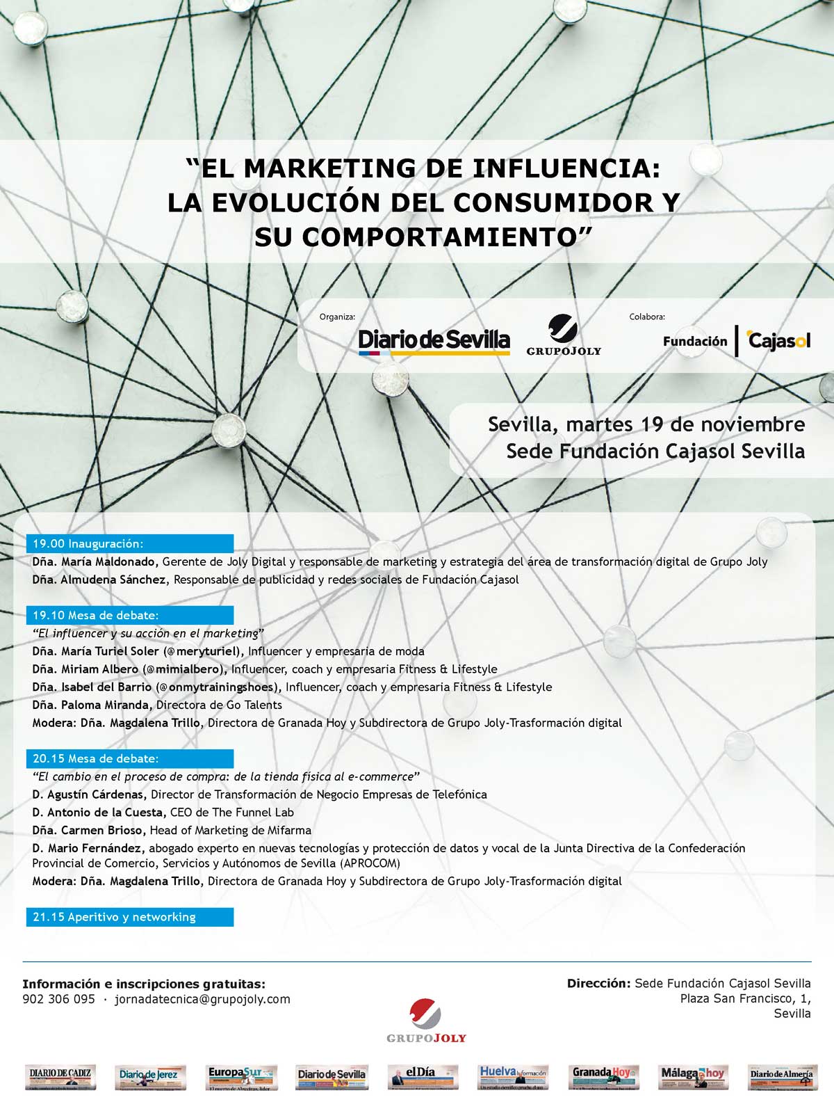 Programa de la jornada 'El Marketing de Influencia: La evolución del consumidor y su comportamiento' en Sevilla