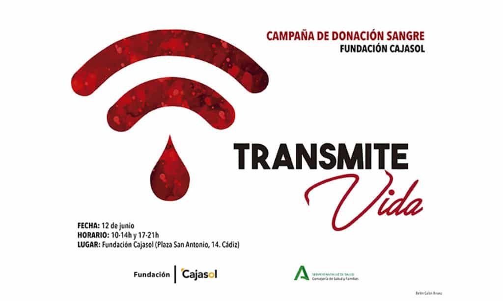 Anuncio de la campaña de donación de sangre en junio de 2020 en la sede de la Fundación Cajasol en Cádiz