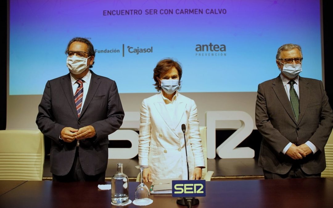 Antonio Pulido, Carmen Calvo y Antonio Yelamo, en el Encuentro SER sobre el 40 Aniversario del Estatuto de Autonomía Andaluz