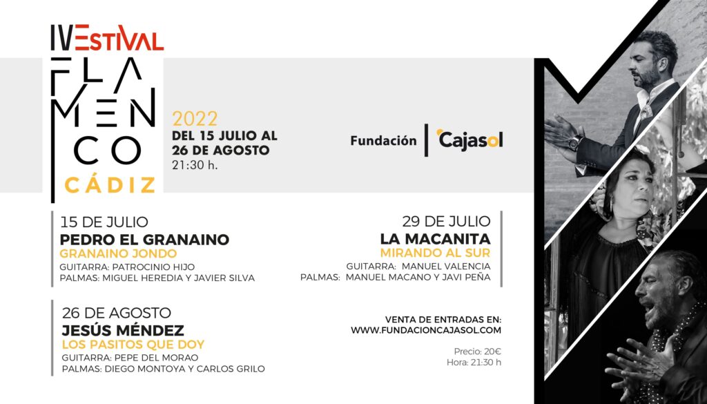 Pedro ‘el Granaíno’, La Macanita y Jesús Méndez, protagonistas de la IV edición del «Estival Flamenco de Cádiz»