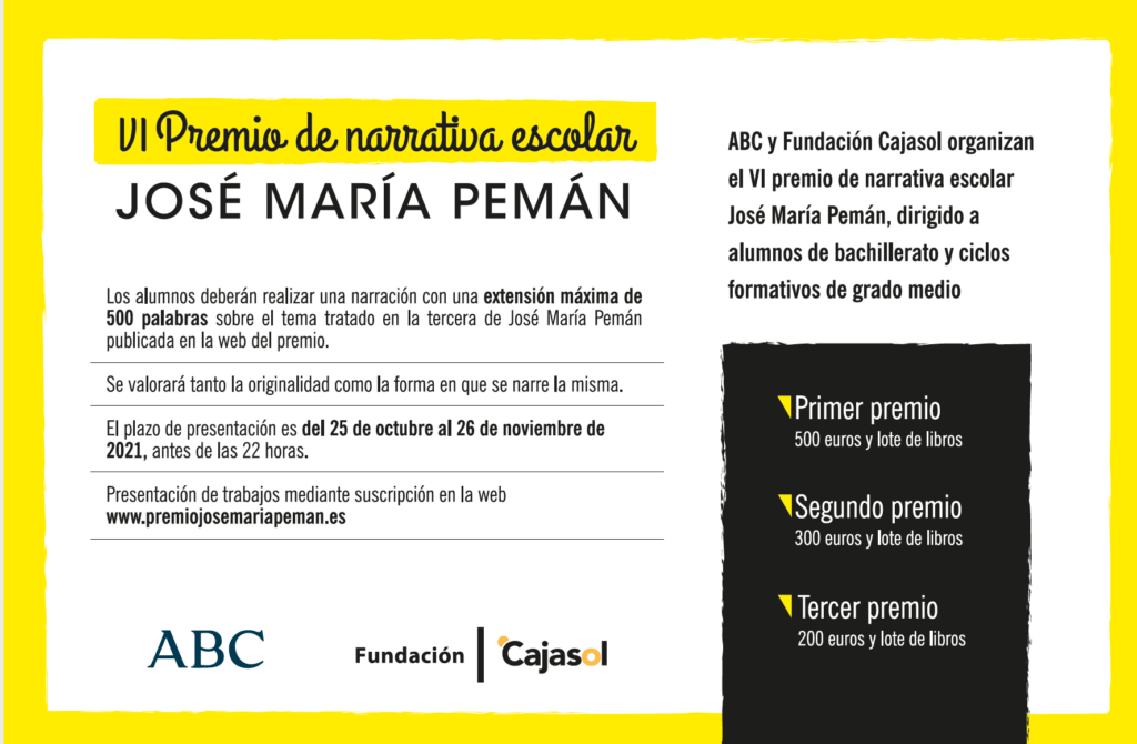 ABIERTA LA CONVOCATORIA AL VI PREMIO DE NARRATIVA ESCOLAR JOSÉ Mª PEMÁN