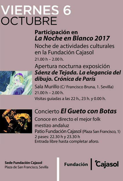 Cartel de las actividades previstas en la Fundación Cajasol por la Noche en Blanco Sevilla 2017